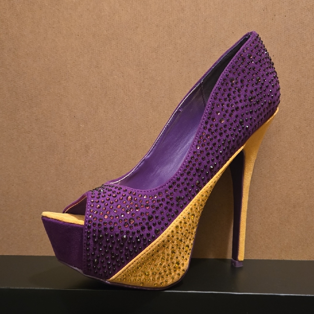 Liliana Purple and Gold Embellished Heels